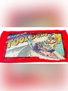 Snap on tool, vintage beach towel “tool Dude” Red Border new an original package